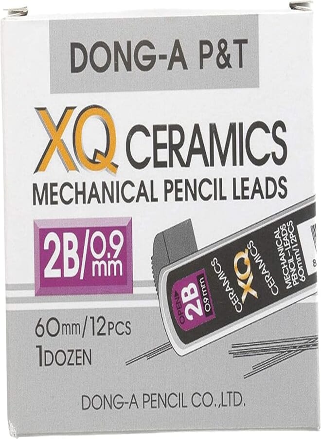 Dong-A XQ Ceramics Mechanical Pencil Leads (2B, 0.9mm) - Set of 12 Pieces
